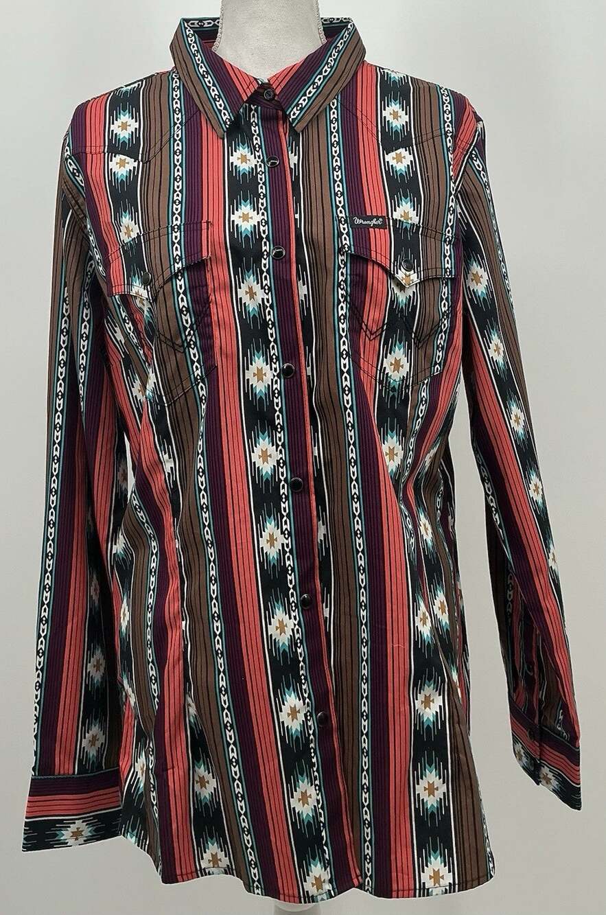 Wrangler Retro Womens XL Southwestern Aztec Western Snap Long Sleeve Shirt NWT